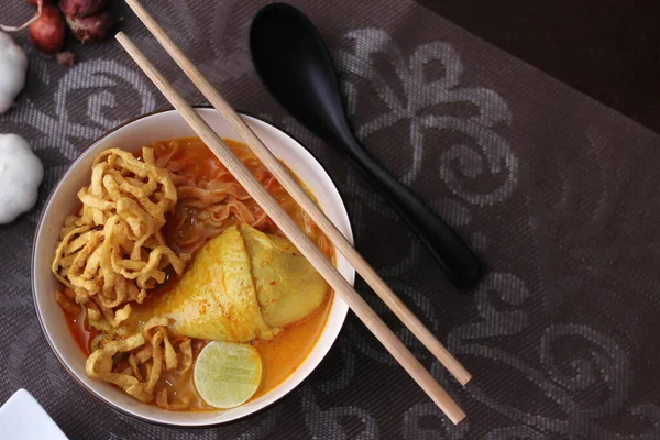 Thai Food Northern Style Curried Noodle Soup Que Nous Appelons — Photo