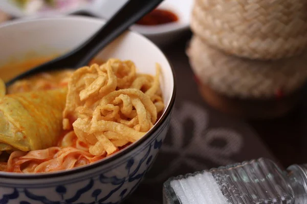 Thai Food Northern Style Curried Noodle Soup Que Llamamos Tailandés — Foto de Stock