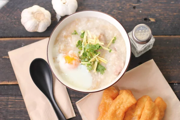 Broma Congee Una Taza Estilo Tailandés Servido Una Mesa Madera —  Fotos de Stock