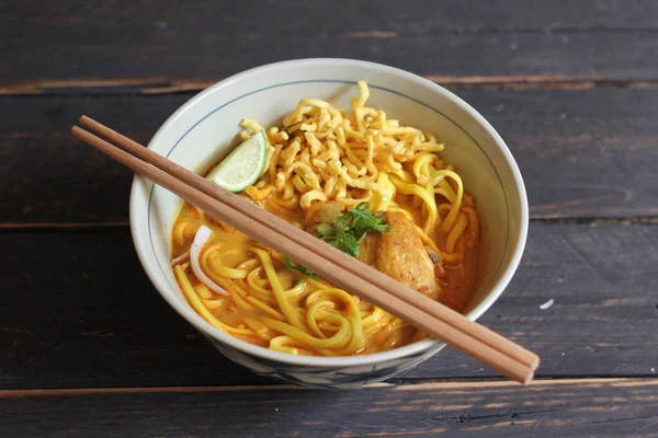 Receita Khao Soi Khao Soi Khao Soi Kai Macarrão Tailandês — Fotografia de Stock