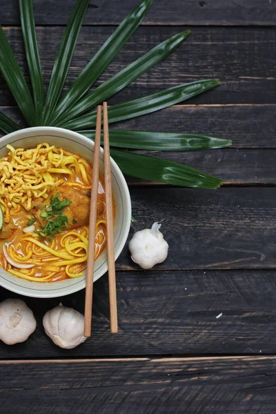 Receta Khao Soi Khao Soi Khao Soi Kai Fideos Tailandeses — Foto de Stock