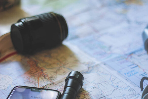 Vacation Trip Planning from America's West Coast Area Maps and Travel Equipment, Photography Equipment, Binoculars.