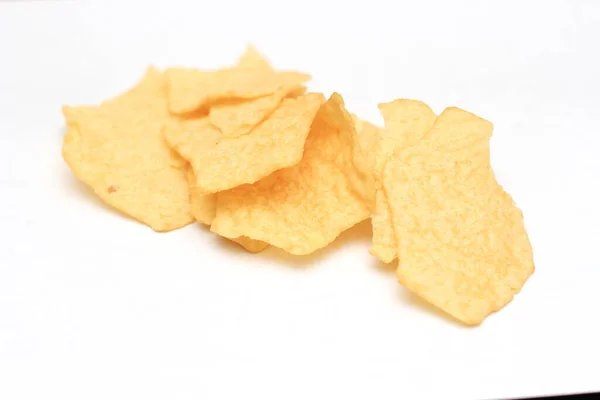 Potatis Chips Placeras Vit Bakgrund — Stockfoto