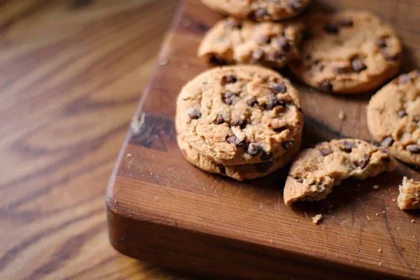 Delicious Chocolate Cookies Placed Wooden Table — стоковое фото