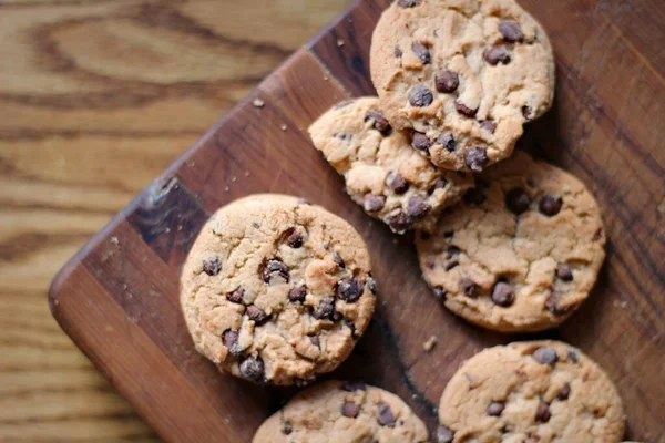 Delicious Chocolate Cookies Placed Wooden Table — Stock Photo, Image