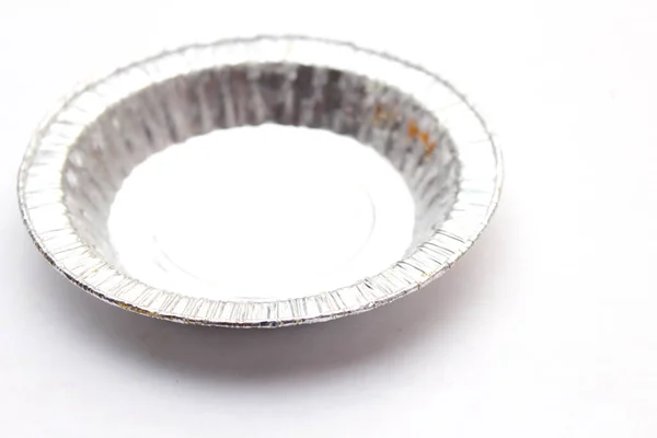Aluminum Foil Tray Circle Shape Placed White Background — Stock Photo, Image