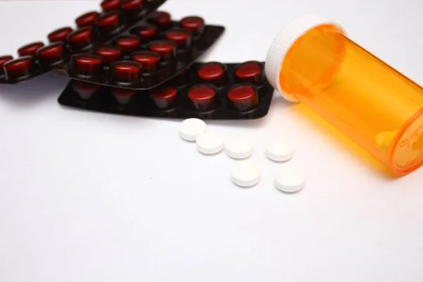 Pills Pill Packs Pill Bottles Placed White Background — Stock Photo, Image
