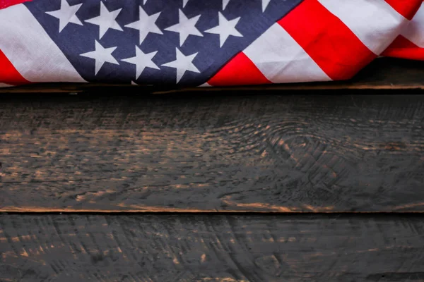 American Flag Placed Black Wooden Table American Independence Day — Stockfoto