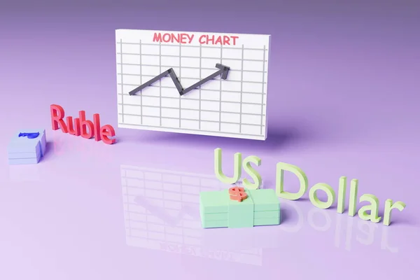 Growth Dollar Ruble Dollar Ruble Russia Pastel Colors Cartoon Style — Stockfoto