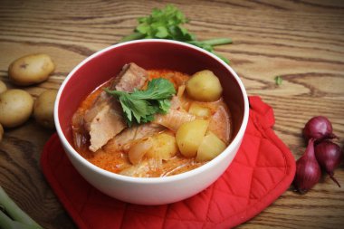 Hot traditional Thai beef massaman curry, thai cuisine