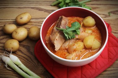 Hot traditional Thai beef massaman curry, thai cuisine