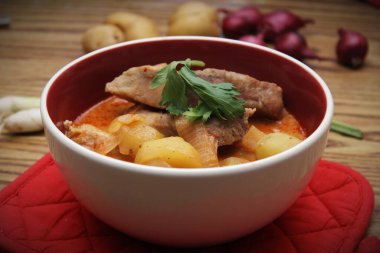 Hot traditional Thai beef massaman curry, thai cuisine
