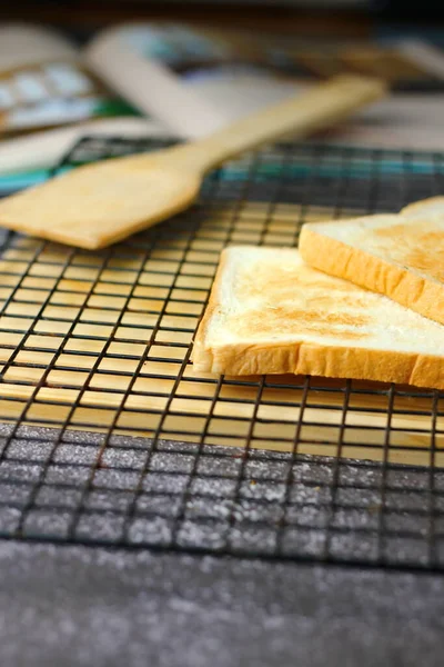 Freshly Made Toasts Laid Out Ready Serve Table — Fotografia de Stock