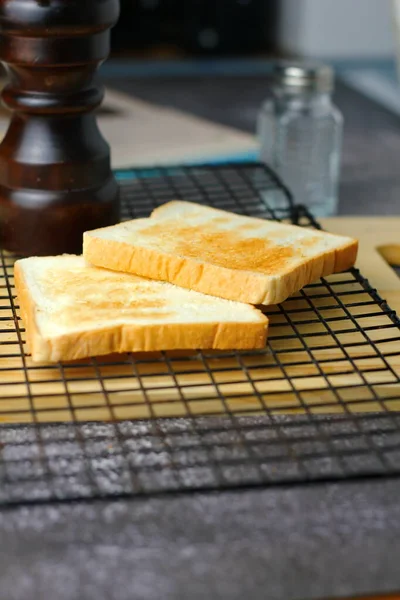 Freshly Made Toasts Laid Out Ready Serve Table — Photo