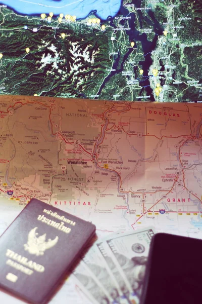 Ουάσινγκτον Ηπα Σεπτεμβρίου 2022 Ταξιδιωτικός Σχεδιασμός Ταξιδιωτικός Χάρτης Χάρτης Διαβατήριο — Φωτογραφία Αρχείου