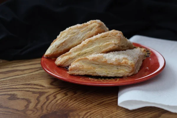 Turnovers Apple Apple Pie Served Orange Plate Turnovers Apple Popular — Stock Photo, Image