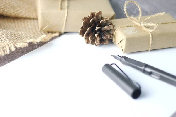 Gift Wrapping Kraft Paper Wrapped Twine Concept Handmade Light
