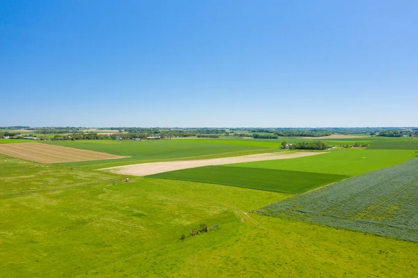 这张风景画是夏天在多维尔附近的欧洲 诺曼底拍摄的 我们看到了诺曼底乡村和它的亚麻和大麦田 在阳光下 — 图库照片