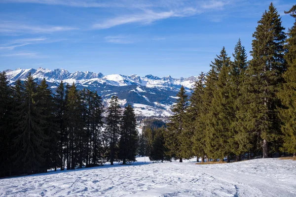 Tájkép Európában Készült Franciaországban Rhone Alpokban Savoie Ban Alpokban Télen — Stock Fotó