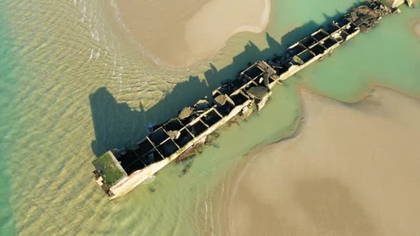 Złota Plaża Jej Sztuczny Port Europie Francji Normandii Arromanches Wiosną — Wideo stockowe
