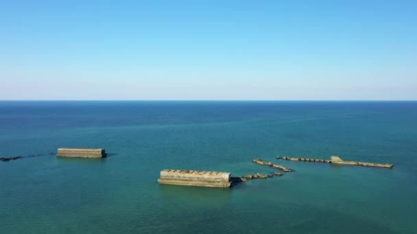 Der Amerikanische Künstliche Hafen Strand Der Landschaft Der Normandie Europa — Stockvideo