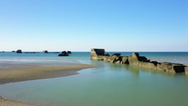 Channel Sea Its Artificial American Port Europe France Normandy Arromanches — Stock Video
