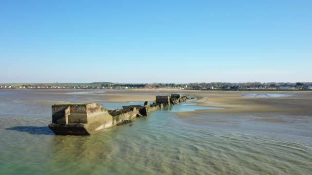 Umělý Přístav Gold Beach Viděný Nebe Evropě Francii Normandii Směrem — Stock video