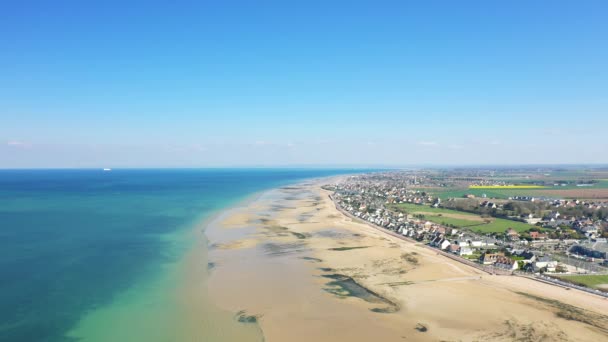 Vista Panorámica Desde Playa Juno Europa Francia Normandía Hacia Arromanches — Vídeos de Stock