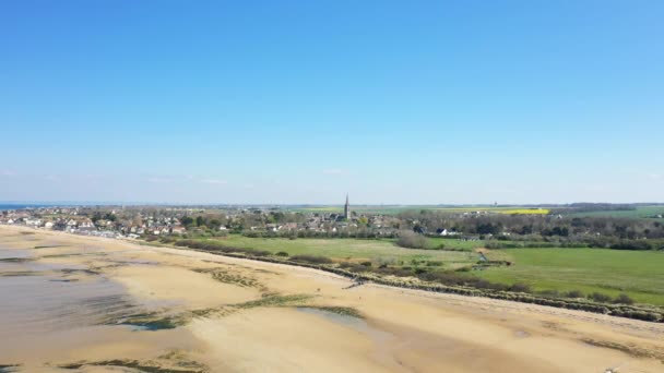 Jemná Písečná Pláž Pláži Juno Evropě Francii Normandii Směrem Arromanches — Stock video