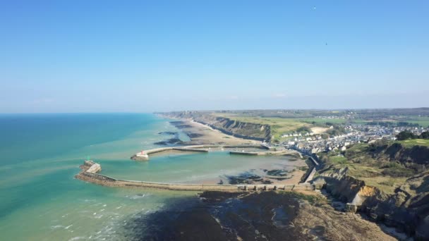 Muro Mar Cidade Port Bessin Europa França Normandia Direção Praia — Vídeo de Stock