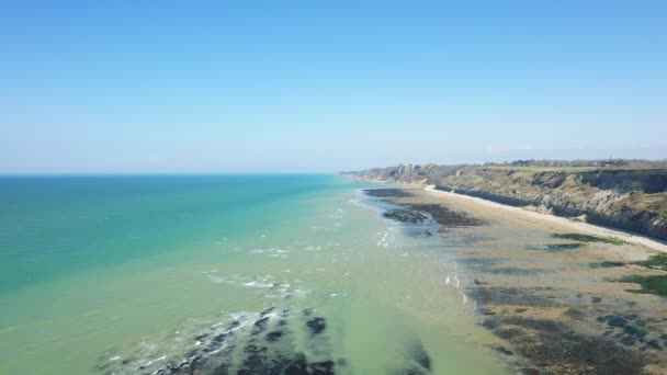 Les Longues Plages Sable Bordant Port Bessin Europe France Normandie — Video