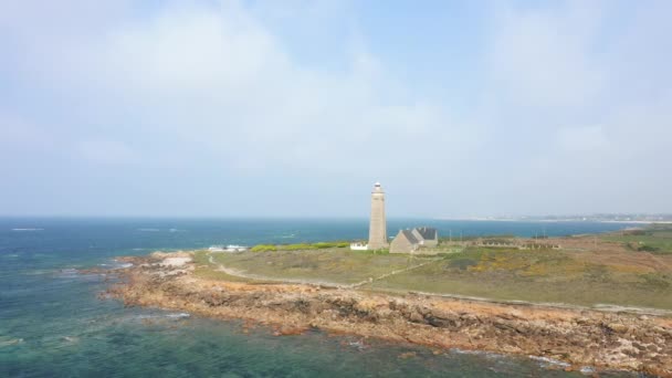 Farol Cabo Levi Virado Para Mar Canal Europa França Normandia — Vídeo de Stock