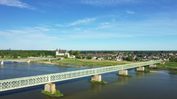 Πόλη Του Sully Sur Loire Κάστρο Της Και Πυρηνικός Σταθμός — Αρχείο Βίντεο