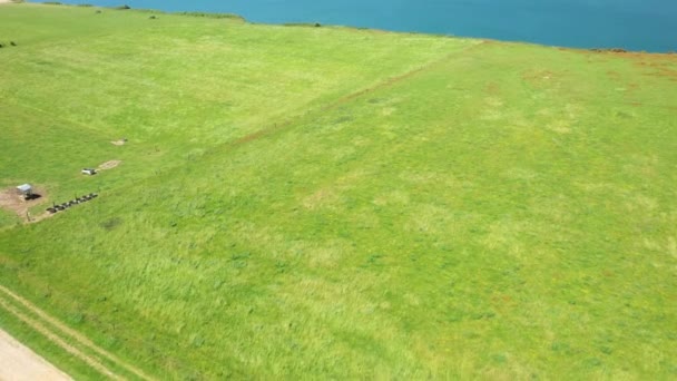 Los Campos Borde Los Acantilados Normandos Europa Francia Normandía Hacia — Vídeo de stock