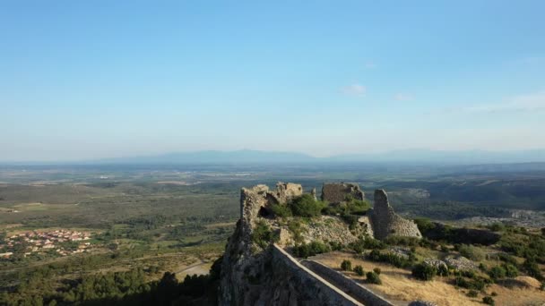 Majestátní Středověký Hrad Opoul Perillos Nad Francouzskou Krajinou Evropě Francii — Stock video