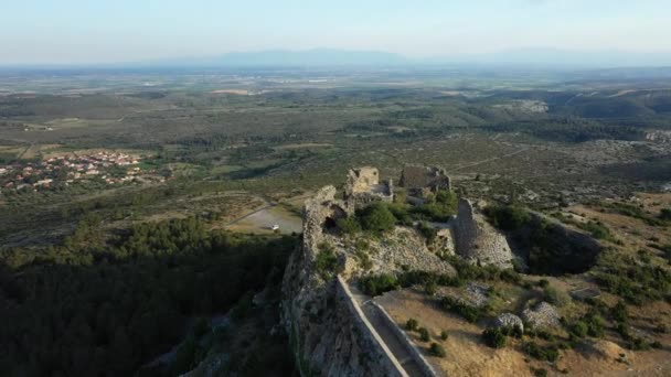 Zamek Opoul Perillos Europie Francja Occitanie Pireneje Orientalne Latem Słoneczny — Wideo stockowe