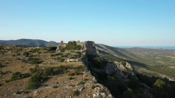 Die Burg Von Opoul Perillos Der Steilküste Über Dem Dorf — Stockvideo