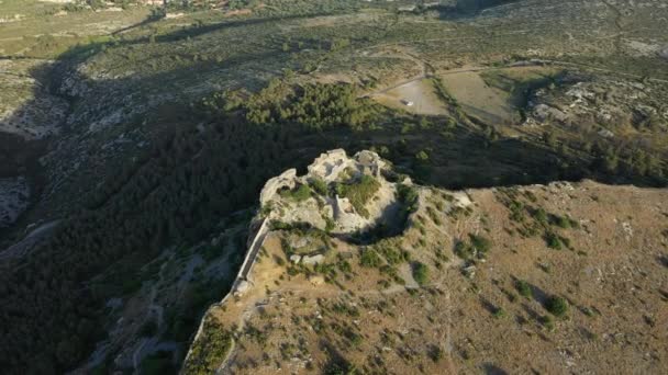 Widok Powietrza Zamek Opoul Perillos Europie Francja Occitanie Pireneje Orientalne — Wideo stockowe