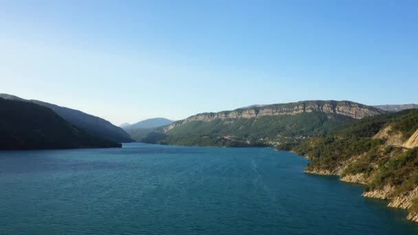 Lago Castillon Iluminado Pelo Pôr Sol Europa França Provence Alpes — Vídeo de Stock