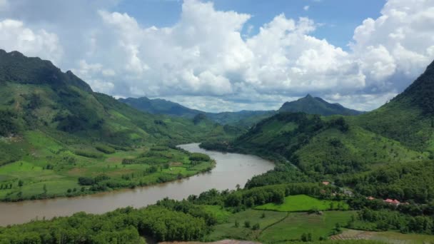 Nam Surrounded Rice Fields Forests Mountains Asia Laos Luang Prabang — Stockvideo