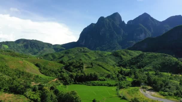 Beautiful Laotian Countryside Its Forests Green Rice Fields Asia Laos — Stock Video