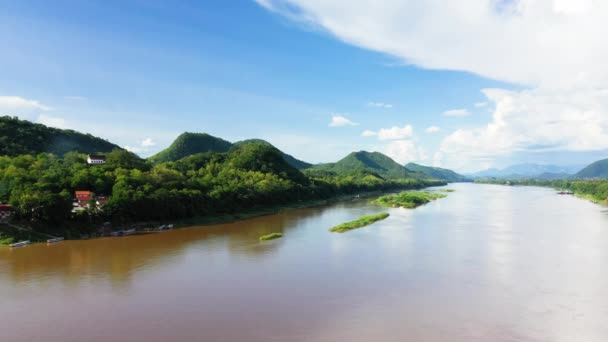 Asya Daki Mekong Nehri Etrafındaki Ormanlar Yeşil Dağlar Laos Luang — Stok video