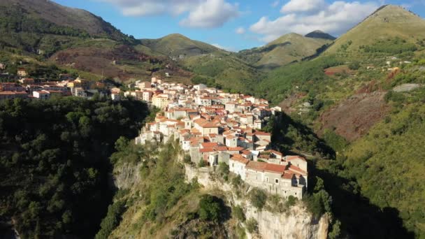 Ancient Village Tortora Top Its Green Mountain Europe Italy Calabria — Stockvideo