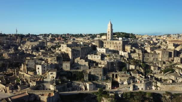 Centrum Miasta Matera Zdominowany Przez Swoją Katedrę Europie Włochy Basilicata — Wideo stockowe