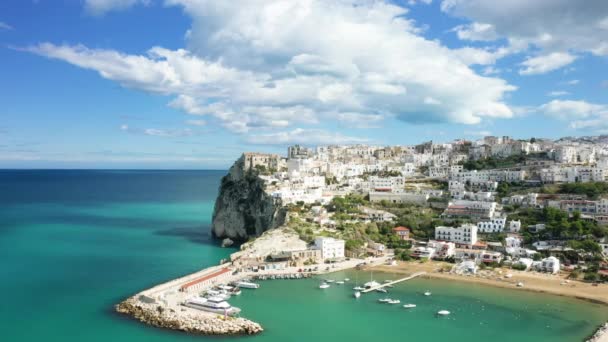 Het Stadscentrum Haven Het Strand Van Peschici Europa Italië Puglia — Stockvideo