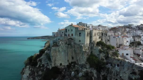Woningen Van Peschici Aan Rand Van Kliffen Europa Italië Puglia — Stockvideo