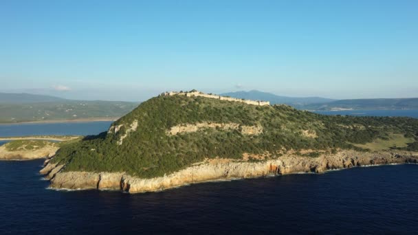 Средиземное Море Замком Наварино Европе Греции Пелопоннесе Мани Летом Солнечный — стоковое видео