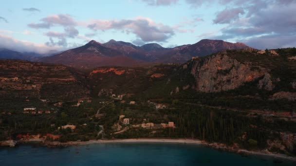 Kardamyli Mountains Sunset Europe Greece Peloponnese Mani Summer Sunny Day — Stockvideo