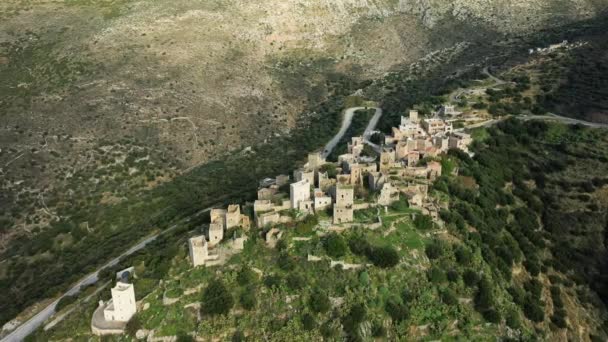 Ortaçağ Vathia Köyü Avrupa Yunanistan Moreloponnese Mani Yazın Güneşli Bir — Stok video