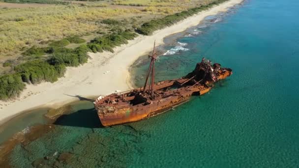 Ionian Sea Its Dimitrios Wreck Europe Greece Peloponnese Mani Gythio — Stock Video
